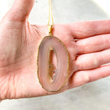 Natural Quartz Crystal Druzy Agate Slice Necklace - Gold Plated - Stone Pendant