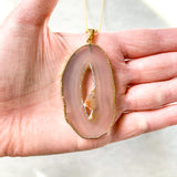 Natural Quartz Crystal Druzy Agate Slice Necklace - Gold Plated - Stone Pendant
