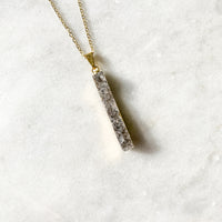Black Quartz Bar Necklace - Gold Plated - Natural Druzy Geode Pendant Quartz Crystal