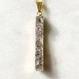 Black Quartz Bar Necklace - Gold Plated - Natural Druzy Geode Pendant Quartz Crystal