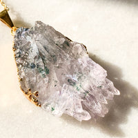 Amethyst and Calcite Flower Necklace - Gold Plated - Crystal Pendant Jewelry