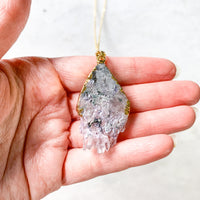 Amethyst and Calcite Flower Necklace - Gold Plated - Crystal Pendant Jewelry