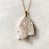 White Calcite Flower Necklace - Gold Plated - Crystal Pendant Jewelry