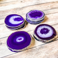 Purple Agate Coasters 3.0-3.5" Bulk Small Geode Round Slices Wholesale Wedding Favors Stones Blank