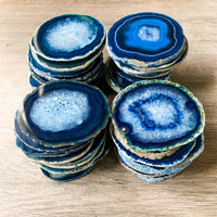Blue Agate Coasters 3.0-3.5" Bulk Small Geode Round Slices Wholesale Wedding Favors Stones Blank
