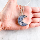 Amethyst Druzy Crescent Moon Necklace - Silver Plated - Geode Necklace Crystal