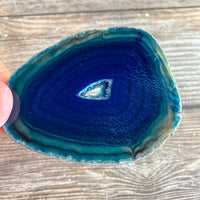 Set of 4 Blue Agate Slices: ~3.0 - 3.3" Long w/ Quartz Crystal Geode Centers