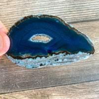 Set of 4 Blue Agate Slices: ~3.25 - 3.7" Long w/ Quartz Crystal Geode Centers