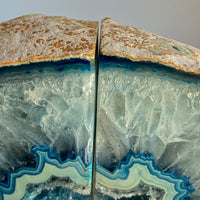 Blue Agate Bookends: 3 lbs 6 oz, 6.15" Wide, A+ Quality Quartz Crystal Geode Center Book End Mineral