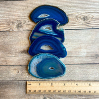 Set of 4 Blue Agate Slices (~3.1 - 3.35" Long) w/ Quartz Crystal Geode Centers