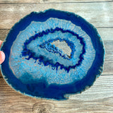 Large Blue Agate Slice (Approx 6.15" Long) w/ Crystal Druzy Geode Center - Large Agate Slice