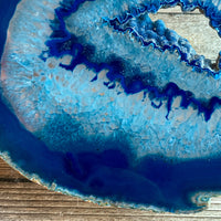 Large Blue Agate Slice (Approx 6.15" Long) w/ Crystal Druzy Geode Center - Large Agate Slice