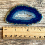 Blue Agate Slice (Approx 3.2" Long) with Quartz Crystal Druzy Geode Center