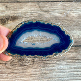 Blue Agate Slice (Approx 3.2" Long) with Quartz Crystal Druzy Geode Center