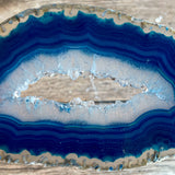 Blue Agate Slice (Approx 3.2" Long) with Quartz Crystal Druzy Geode Center