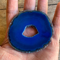 Blue Agate Slice (Approx 2.9" Long) with Quartz Crystal Druzy Geode Center