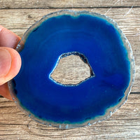Blue Agate Slice (Approx 2.9" Long) with Quartz Crystal Druzy Geode Center