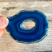 Blue Agate Slice (Approx 2.55" Long) with Quartz Crystal Druzy Geode Center