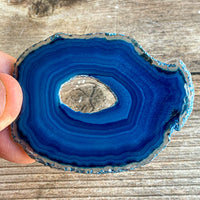 Blue Agate Slice (Approx 2.55" Long) with Quartz Crystal Druzy Geode Center