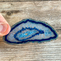 Blue Agate Slice (Approx 3.5" Long) with Quartz Crystal Druzy Geode Center