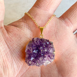 Amethyst Druzy Geode Necklace - Gold Plated - Crystal Pendant Jewelry Quartz