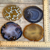 Set of 4 Large Natural Agate Coasters (Approx. 3.75- 3.95" Long), Geode Quartz Crystal