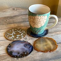 Set of 4 Large Natural Agate Coasters (Approx. 3.75- 3.95" Long), Geode Quartz Crystal