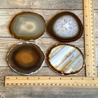 Set of 4 Large Natural Agate Coasters (Approx. 3.55- 3.65" Long), Geode Quartz Crystal