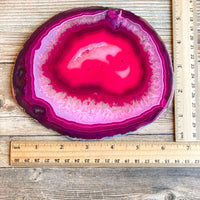 Large Pink/Fushsia Agate Slice (Approx 6.55" Long) w/ Quartz Crystal Druzy Geode Center - Large Agate Slice