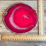 Large Pink/Fushsia Agate Slice (Approx 6.3" Long) w/ Quartz Crystal Druzy Geode Center - Large Agate Slice