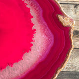 Large Pink/Fushsia Agate Slice (Approx 6.3" Long) w/ Quartz Crystal Druzy Geode Center - Large Agate Slice