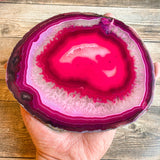 Large Pink/Fushsia Agate Slice (Approx 6.55" Long) w/ Quartz Crystal Druzy Geode Center - Large Agate Slice