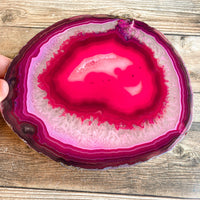 Large Pink/Fushsia Agate Slice (Approx 6.55" Long) w/ Quartz Crystal Druzy Geode Center - Large Agate Slice