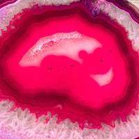 Large Pink/Fushsia Agate Slice (Approx 6.55" Long) w/ Quartz Crystal Druzy Geode Center - Large Agate Slice