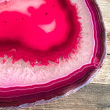 Large Pink/Fushsia Agate Slice (Approx 6.55" Long) w/ Quartz Crystal Druzy Geode Center - Large Agate Slice