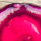 Large Pink/Fushsia Agate Slice (Approx 6.55" Long) w/ Quartz Crystal Druzy Geode Center - Large Agate Slice