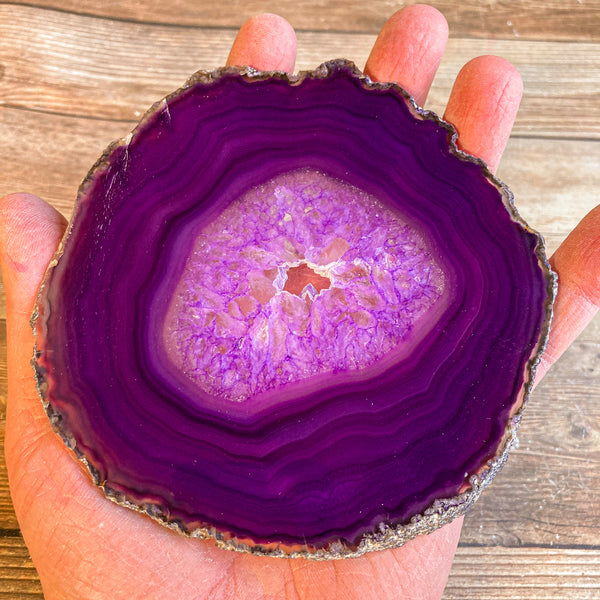 Large Purple Agate Slice (Approx 4.8" Long) w/ Crystal Druzy Geode Center - Large Agate Slice