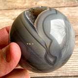 Quartz Agate Geode Sphere, 2.7" Dia, 14.4 oz (408g) Natural Crystals Rare Stone