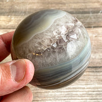 Quartz Agate Geode Sphere, 2.65" Dia, 14.6 oz (416g) Natural Crystals Rare Stone