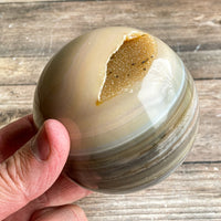Quartz Agate Geode Sphere, 3.1" Dia, 1 lb 6.5 oz (636g) Natural Crystals Rare Stone