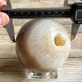 Quartz Agate Geode Sphere, 3.5" Dia, 1 lb 15.4 oz (890g) Natural Crystals Rare Stone