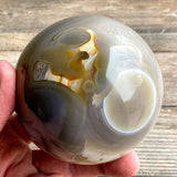 Quartz Agate Geode Sphere, 3.5" Dia, 1 lb 15.4 oz (890g) Natural Crystals Rare Stone