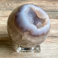 Quartz Agate Geode Sphere, 3.45" Dia, 1 lb 14.7 oz (870g) Natural Crystals Rare Stone