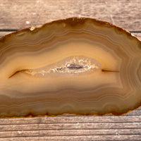 Set of 2 Natural Agate Slices (Approx 3.3" Long) Cut From Same Stone w/ Crystal Druzy Geode Center