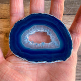 Blue Agate Slice (Approx 3.15" Long) with Quartz Crystal Druzy Geode Center