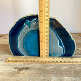 Blue Agate Bookends: 3 lbs 15 oz, 7.4" Wide, A Quality Quartz Crystal Geode Center Book End Mineral