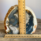 Natural Agate Bookends: 3 lbs 2.5 oz, 4.25" Wide, A Quality Quartz Crystal Geode Center Book End Mineral