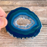 Set of 2 Blue Agate Slices Cut From Same Stone (~2.7" Long) w/ Quartz Crystal Geode Centers