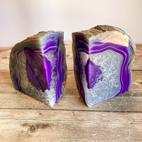 Purple Agate Bookends: 3 lbs 5.9 oz, 6.5" Wide, A Quality Quartz Crystal Geode Center Book End Mineral