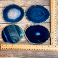 Set of 4 Large Blue Agate Coasters (Approx. 3.95 - 4.25" Long), Geode Quartz Crystal